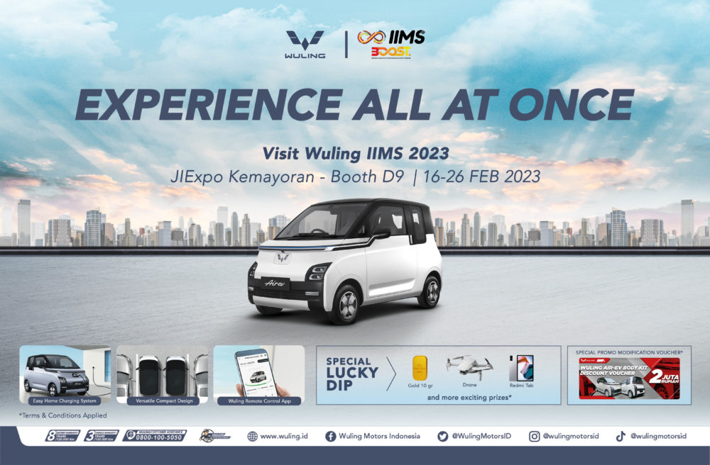 Promo atraktif khusus transaksi pembelian Air ev hadir menyapa pengunjung booth Wuling di IIMS 2023 1000x656