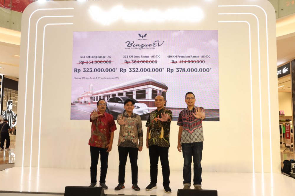 Wuling mulai memasarkan BinguoEV di Yogyakarta dalam 3 varian dengan harga estimasi Rp323 jutaan hingga Rp378 jutaan setelah potongan insentif PPN 1000x667