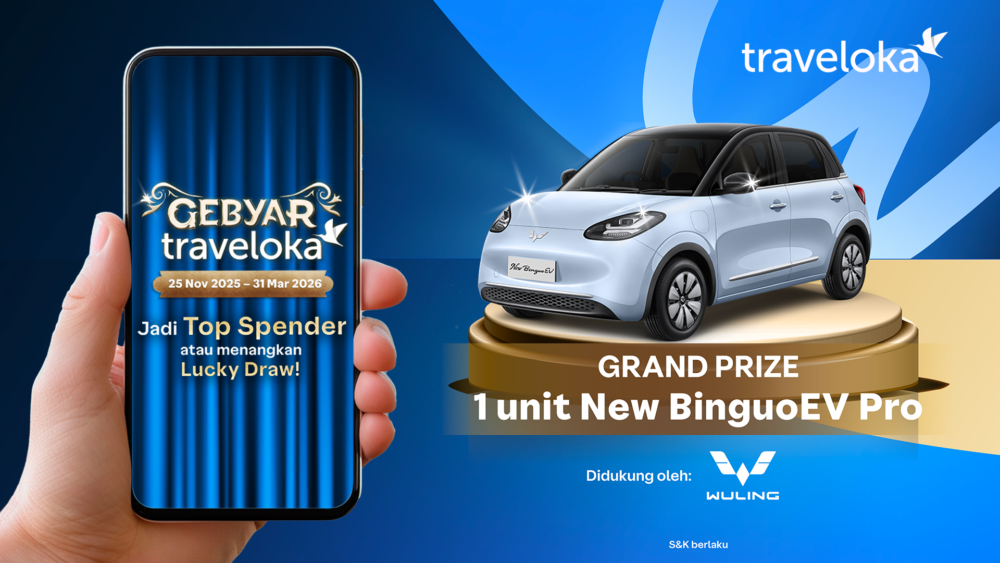 Program Gebyar Traveloka 2025 berhadiah utama Wuling New BinguoEV 1000x563
