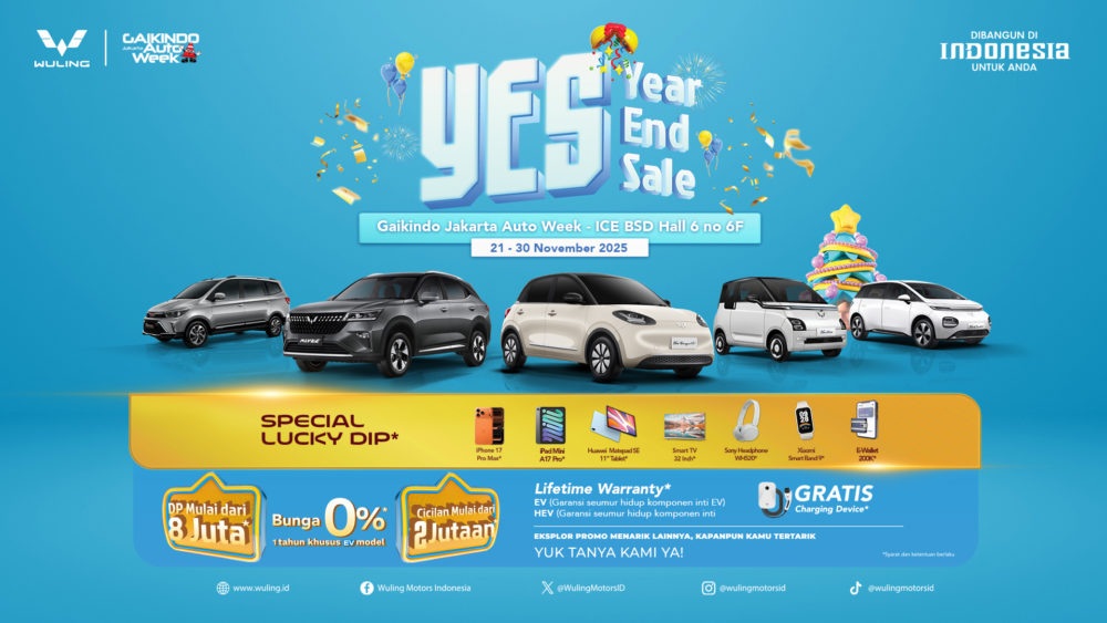 Wuling menghadirkan program spesial Year End Sale YES dan lucky dip dengan hadiah menarik bagi konsumen selama pameran berlangsung 1000x563